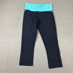 Lululemon Run Crops Size 4 Black Teal Stretch Yoga 20” Inseam